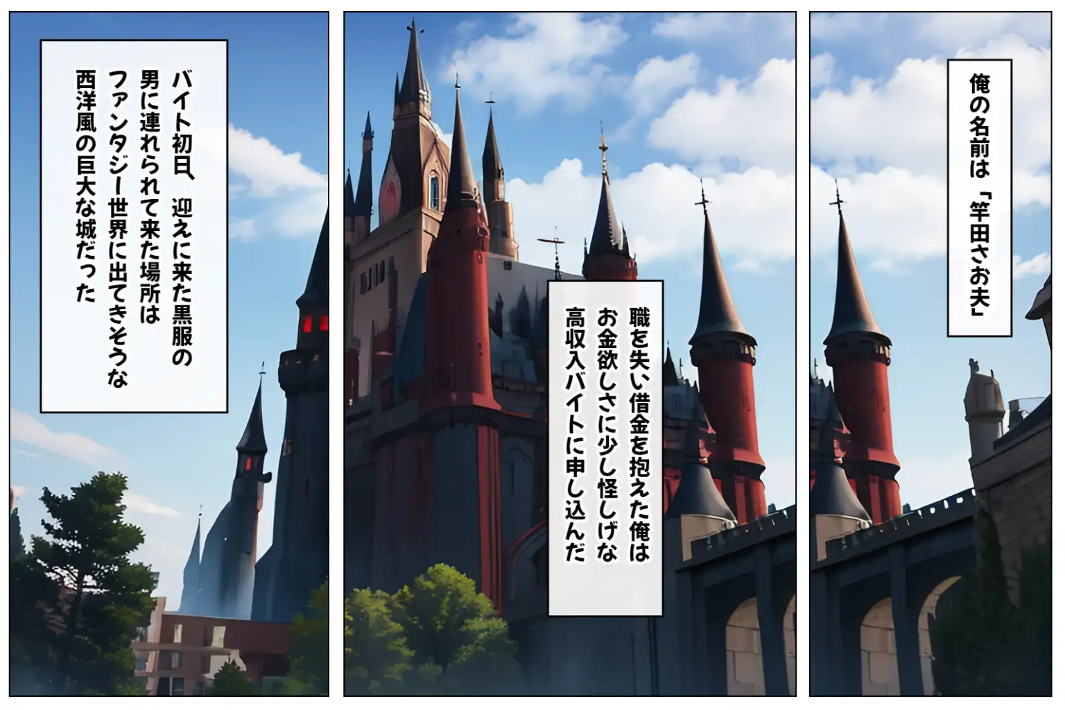 サキュバスハーレム城へようこそ!〜何度精子を搾り取られても終わらないサキュバスだらけのハーレム生活〜【1ぺージ1コマのマンガ風完全ストーリー】 2ページ