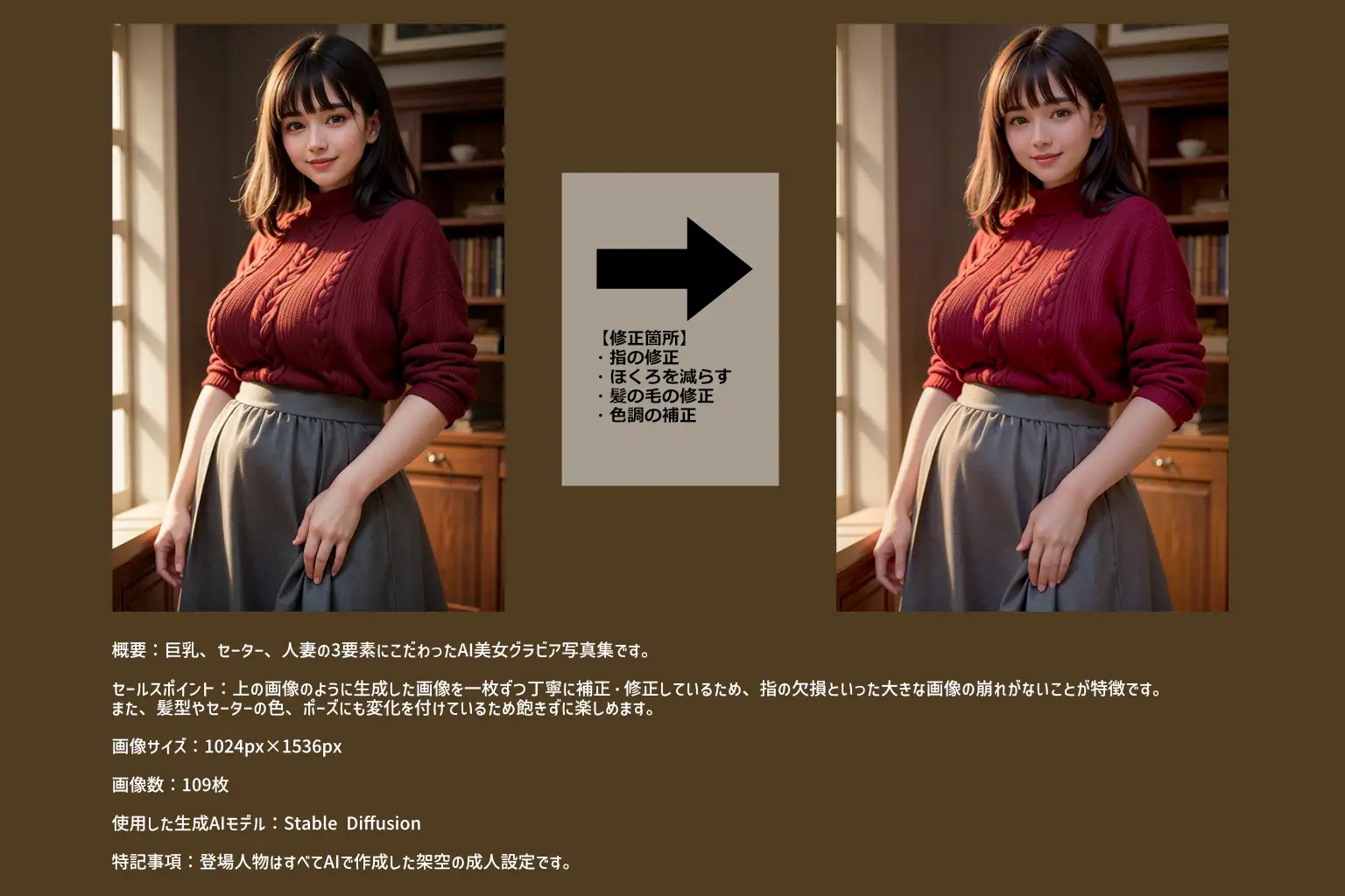 【109枚！】巨乳でセーター着た人妻は好きですか？【AI美女グラビア写真集】 2ページ
