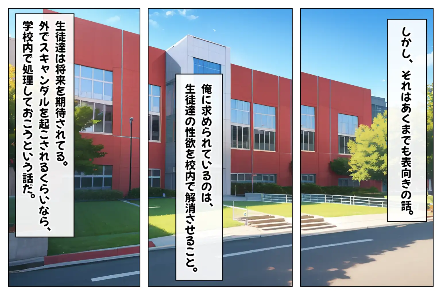 JKハーレム学園〜ハメてもハメても終わらない女子校生だらけのハーレム中出し学園生活〜【1ぺージ1コマのマンガ風完全ストーリー】 3ページ