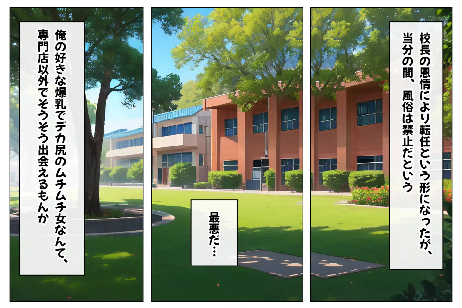 ムチムチ爆乳ハーレム〜ハメてもハメても終わらないむっちり巨乳JKだらけのハーレム学園生活〜【1ぺージ1コマのマンガ風完全ストーリー】 3ページ