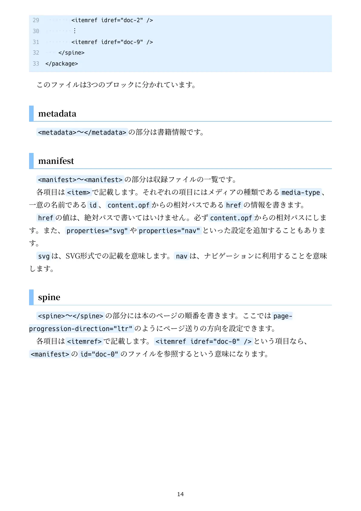 技術書のための:PythonでMarkdownからEPUBをつくる本 14ページ