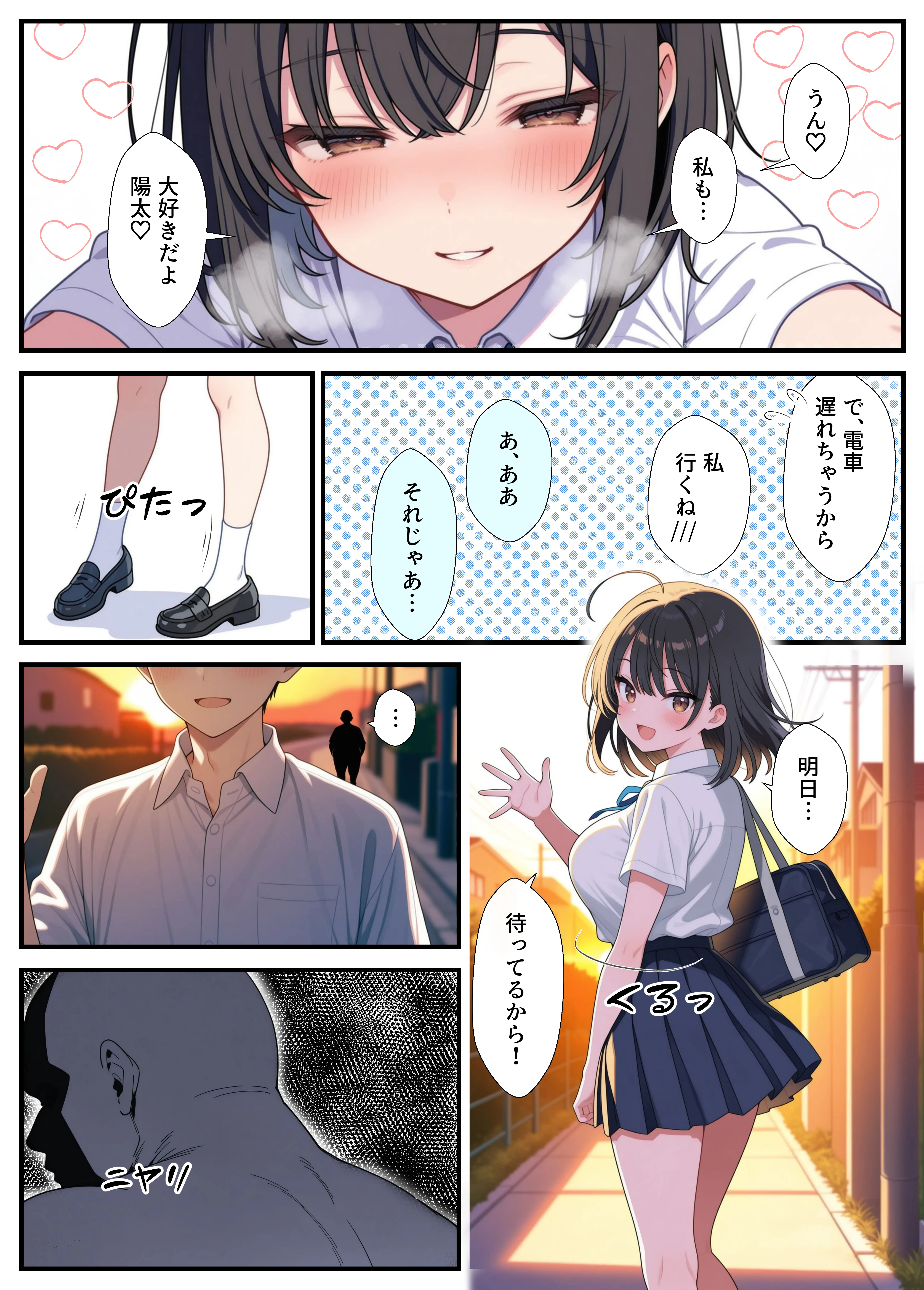 黒髪巨乳の幼馴染が──彼氏との初H直前に見知らぬ男の催●で堕とされる話 8ページ