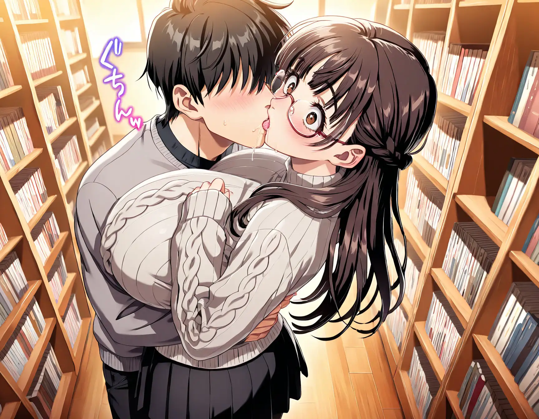 【当たり屋の罠】罪悪感でイイナリSEX・眼鏡セーターの司書図書館編 1ページ