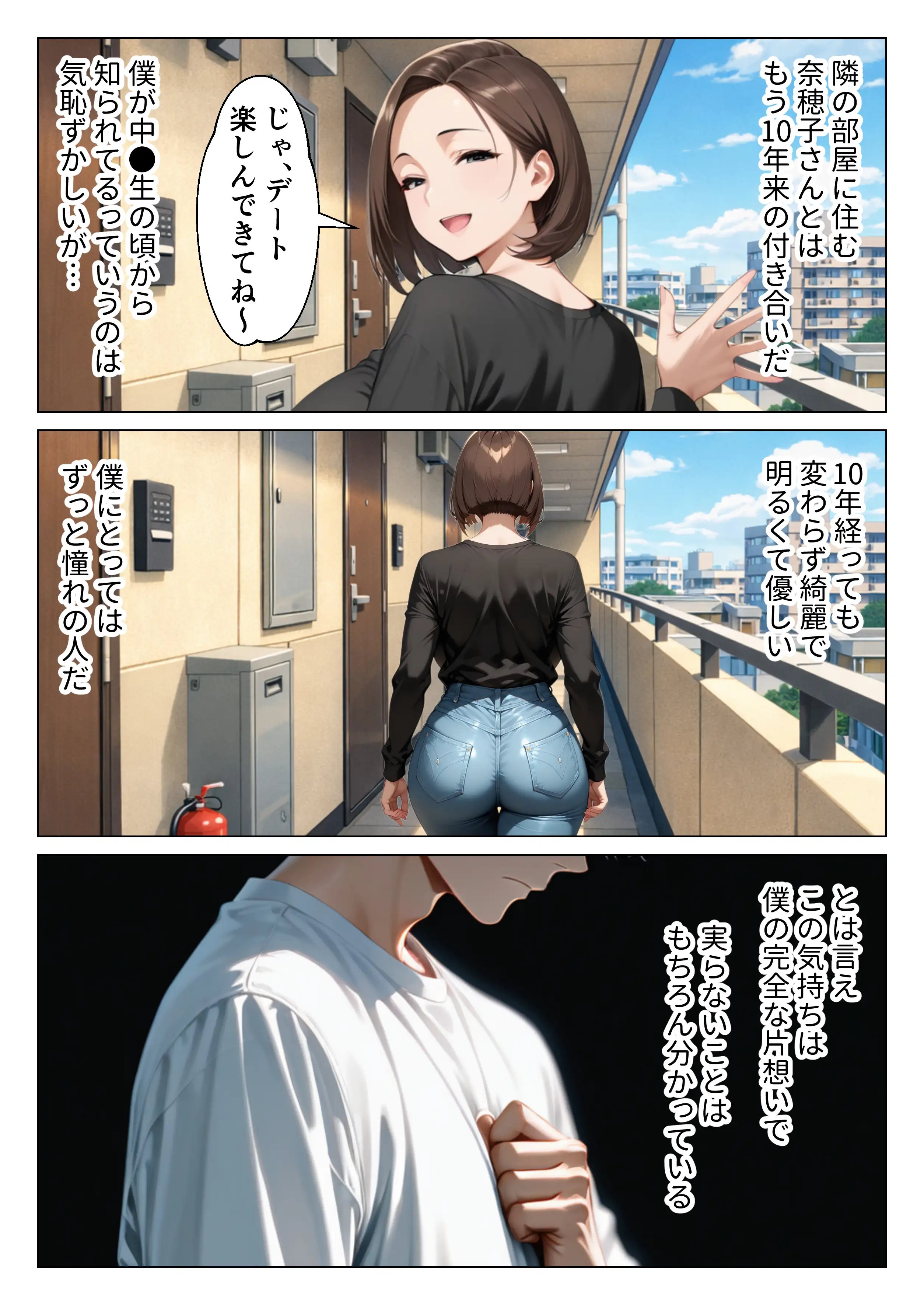 僕のデカチンコンプレックスを克服するため隣家のむちむち人妻と本気セックスします！ 4ページ